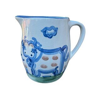 M.A. Hadley 48 Oz Pitcher Country Scene Blue Pattern Discontinued Cow Stoneware